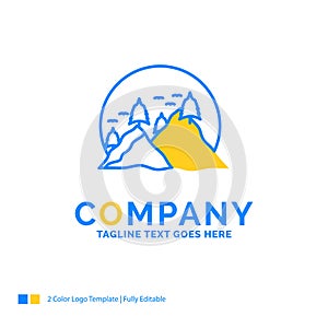 hill, landscape, nature, mountain, sun Blue Yellow Business Logo