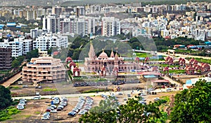 Hill side view of Shree Swaminarayan temple Mandir in  Ambe Gaon,  Pune . photo