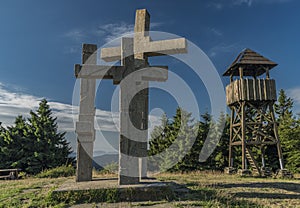 On hill Stratenec with crosses and observation tower