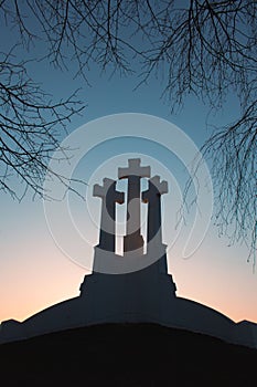 Hill of Three Crosses during sunset in Vilnius, Lithuania