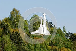 The Hill of Three Crosses in Vilnius seen from Gediminas hill.