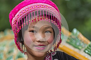 Hill tribe child in traditional clothing at Doi Suthep