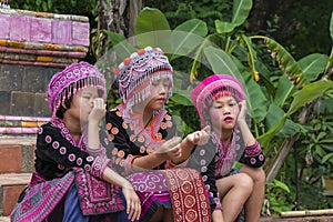 Hill tribe children in traditional clothing at Doi Suthep