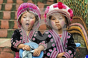 Hill tribe children in traditional clothing at Doi Suthep