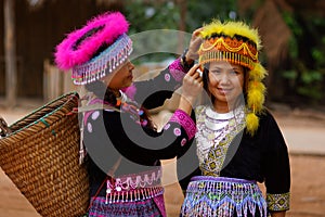 Hill tribe woman in colorful costume dress