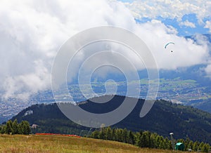 hill used as a launch base for hang gliding and the panorama