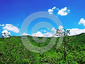 Hill view and cloudly sky