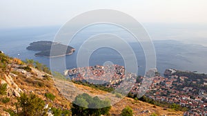 Hill view of Dubrovnik and Otok Lokrum in Croatia