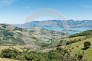 Hill view outlook Akaroa in New Zealand