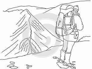 Hill walker illustration with background