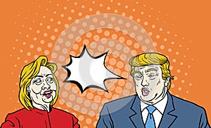 Hillary Clinton Versus Donald Trump Debate Pop Art Vintage Comic Style