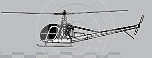 Hiller OH-23 Raven. Vector image of light observation helicopter.