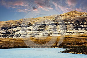 Hills along river La Leona in Argentina