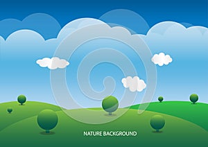 Hills, lush green and sky background vector photo