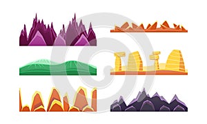 Hills and Mountains Set, Seamless Landscape Design Element for Game Interface Cartoon Vector Illustration