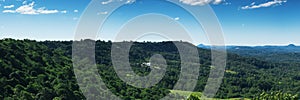 Hills and pasture of the Sunshine Coast hinterland.