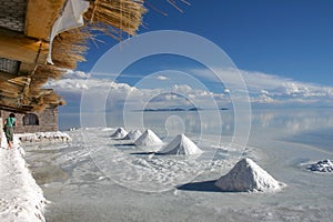 Hills of salt in the salt flats salar de Uyuni Bolivia