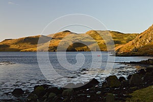 Hills and sea loch on Shetland Islands