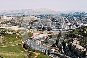 Hills with sheep surrounding Jerusalem looking towards the Palestinian Territories, Middle East