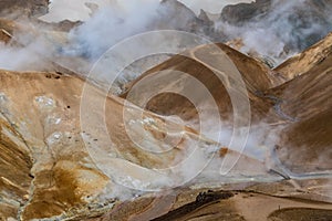 Hills and smoke in KerlingarfjÃ¶ll, Iceland