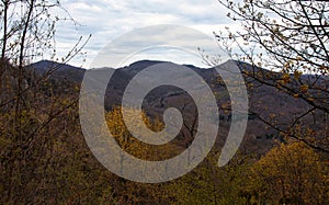 Hills and valley below castle ruins in Konigswinter