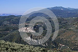 Hills of the Valnerina with the town of Montefranco