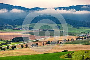 Hills view from Spiss castle on a summer day, Presov and Kosice region, Slovakia, Europe