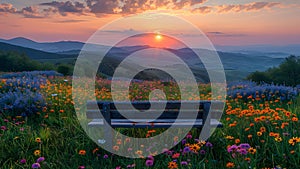 Hills and wildflowers in evening serenity.