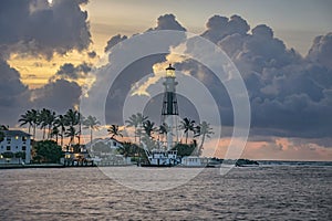 Hillsboro Inlet Lighthouse at Sunrise in Lighthouse Point, Florida