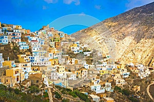 Hillside colorful homes in the old tradition village Olympos