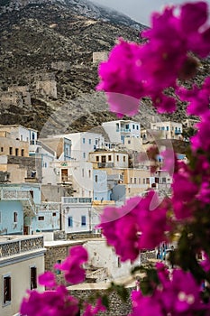 Hillside colorful homes in Olymbos