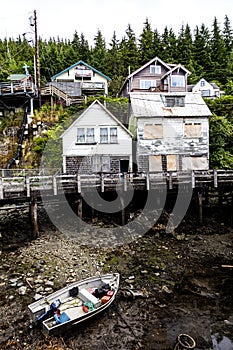 Hillside houses on banks of river ay Ketchikan