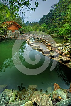 Hillside lake scene in Hubei