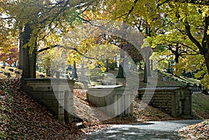 Hillside Mausoleums in Fall