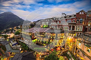 Hillside teahouses in Jiufen, Taiwan. photo