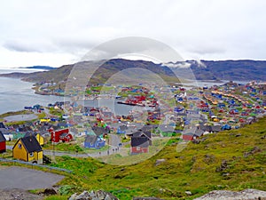 Hillside view of Qaqortoq, Greenland