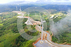 Hillside Wind Farm with clouds in Vietnam