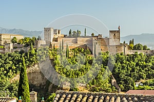 A hilltop fortress in Granada, Spain viewed from the Albaicin district