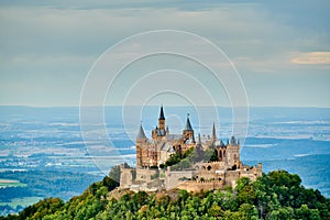 Hilltop Hohenzollern Castle on mountain top in Germany