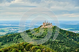 Hilltop Hohenzollern Castle on mountain top in Germany