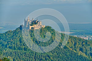 Hilltop Hohenzollern Castle on mountain top in Germany