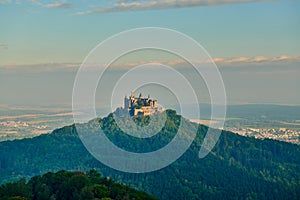 Hilltop Hohenzollern Castle on mountain top in Germany