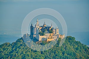 Hilltop Hohenzollern Castle on mountain top in Germany