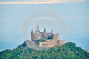 Hilltop Hohenzollern Castle on mountain top in Germany