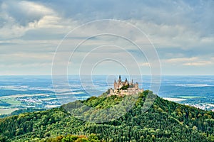 Hilltop Hohenzollern Castle on mountain top in Germany