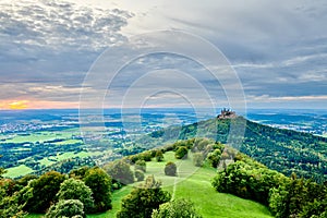 Hilltop Hohenzollern Castle on mountain top in Germany