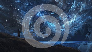 Hilltop silhouette bathed in starlight