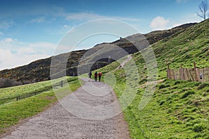 A hillwalking route up to Arthurâ€™s Seat, the highest point in Edinburgh located at Holyrood Park, Scotland, UK