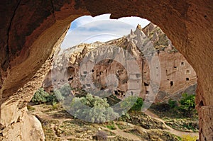 Hilly landscape. Cappadocia - landmark attraction in Turkey