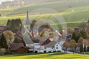 Hilly landscape and country town in Lower Saxony